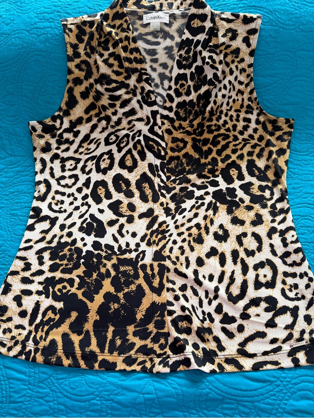 Calvin Klein Leopard Print V-Neck Camisole - Black, Tan, White